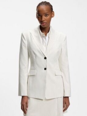 Women's White Pinstripe Tailored Blazer vintage size 16 ( read measurements)